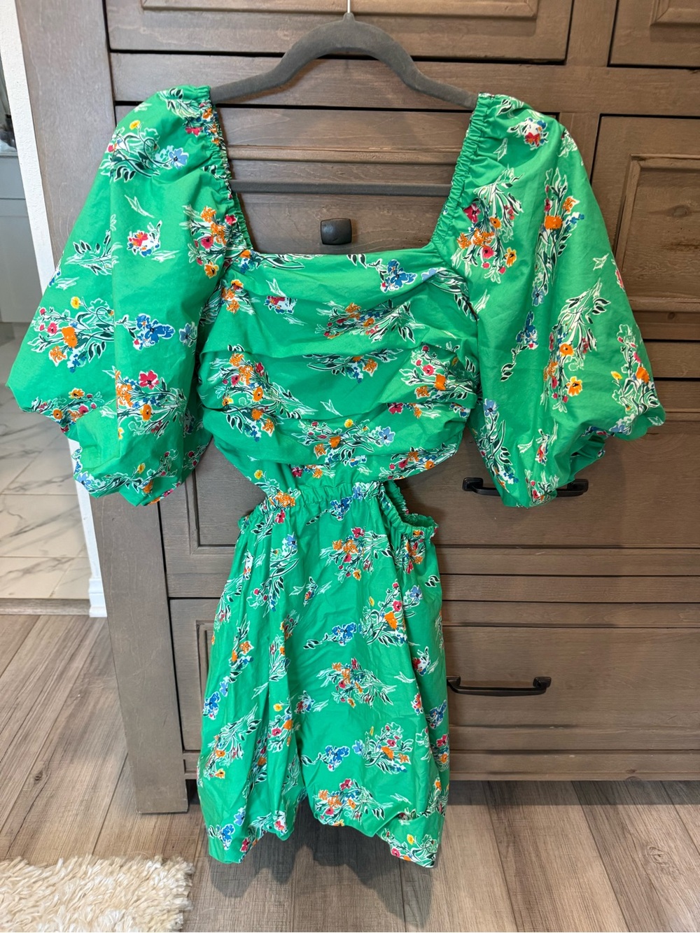 a new day Green Floral Puff-Sleeve Mini Dress